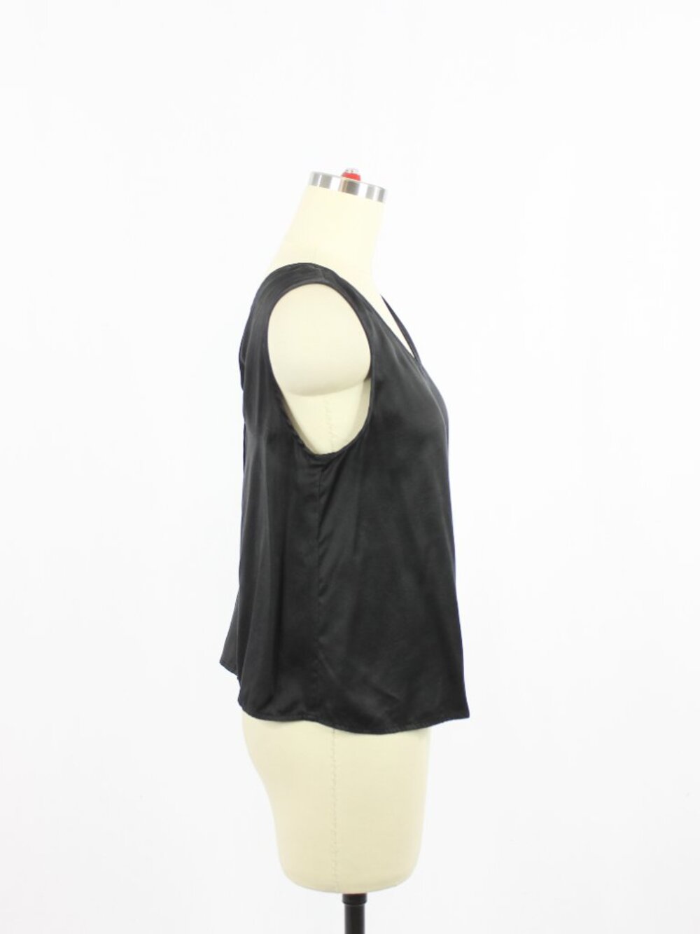 LUNYA Black Washable 100% Silk Crepe V-Neck Open Back A-Line Tank, Size XS - Picture 2 of 12